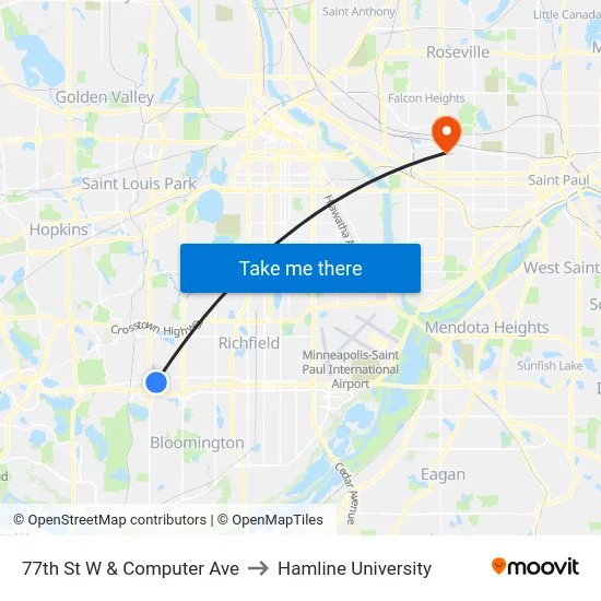 77th St W & Computer Ave to Hamline University map
