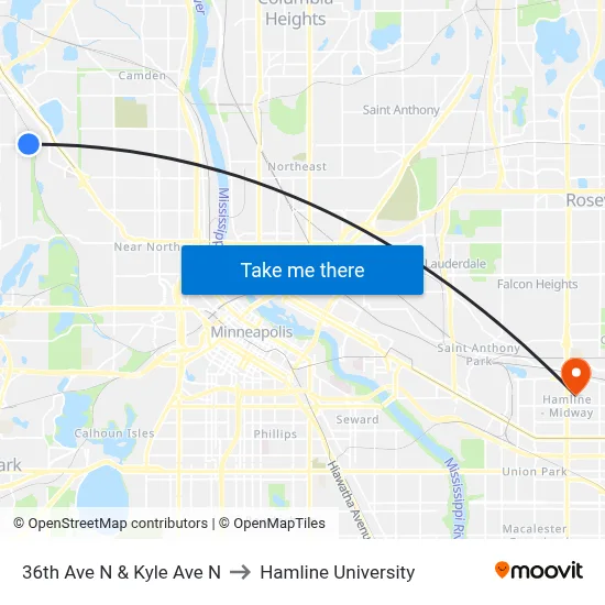 36th Ave N & Kyle Ave N to Hamline University map
