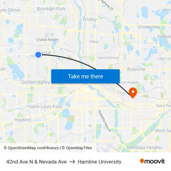 42nd Ave N & Nevada Ave to Hamline University map