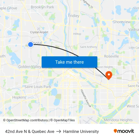 42nd Ave N & Quebec Ave to Hamline University map