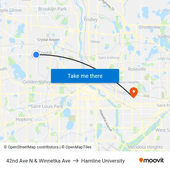 42nd Ave N & Winnetka Ave to Hamline University map