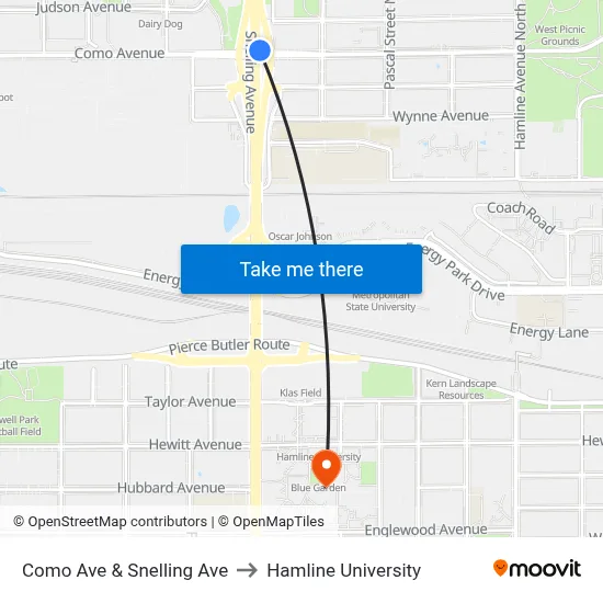 Como Ave & Snelling Ave to Hamline University map