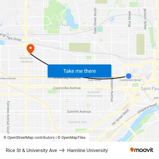 Rice St & University Ave to Hamline University map