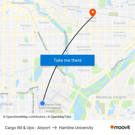 Cargo Rd & Ups - Airport to Hamline University map