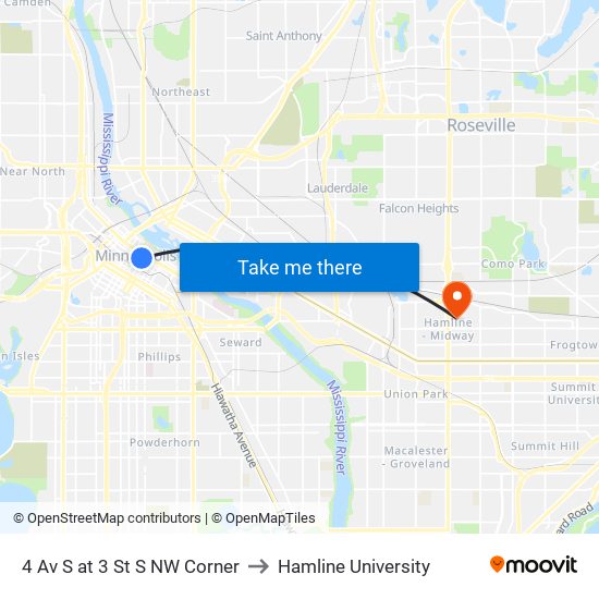 4 Av S at 3 St S NW Corner to Hamline University map