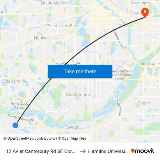 12 Av at Canterbury Rd SE Corner to Hamline University map