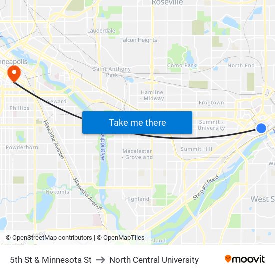 5th St & Minnesota St to North Central University map