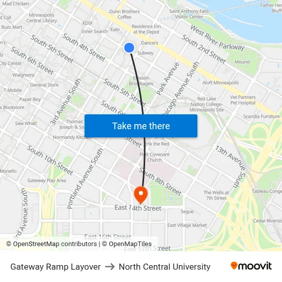 Gateway Ramp Layover to North Central University map