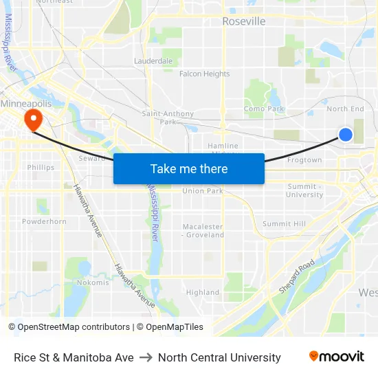 Rice St & Manitoba Ave to North Central University map