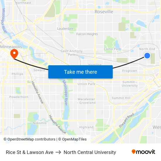 Rice St & Lawson Ave to North Central University map
