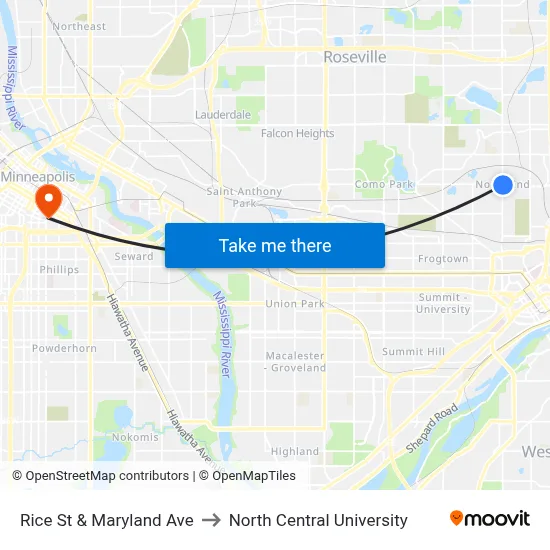 Rice St & Maryland Ave to North Central University map