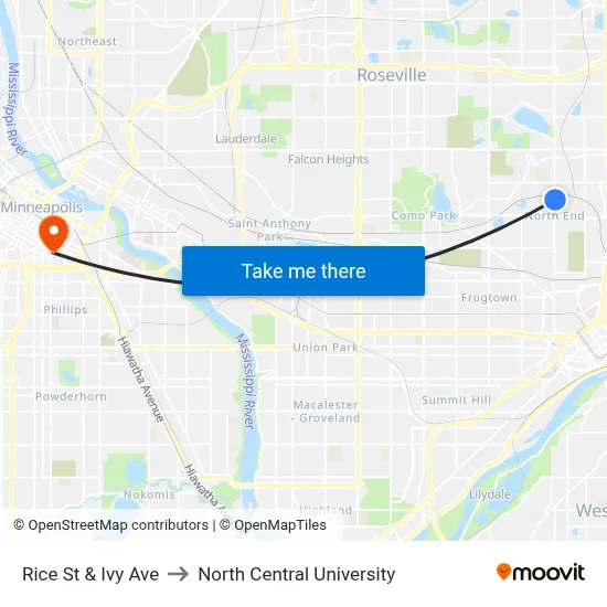 Rice St & Ivy Ave to North Central University map