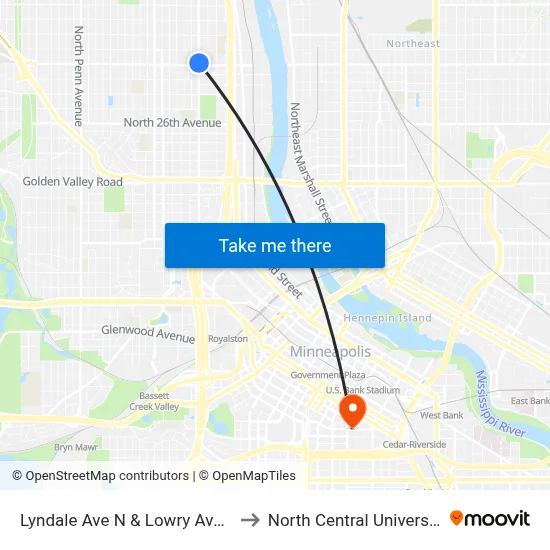 Lyndale Ave N & Lowry Ave N to North Central University map