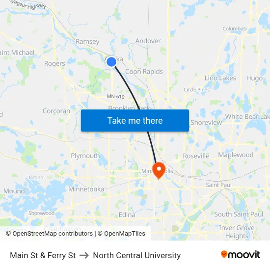 Main St & Ferry St to North Central University map
