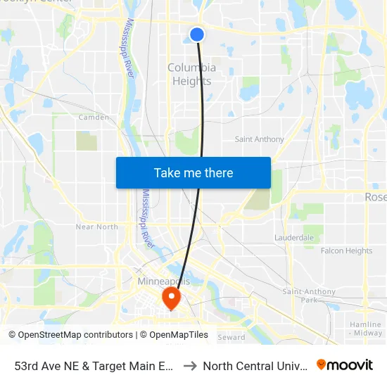 53rd Ave NE & Target Main Entrance to North Central University map