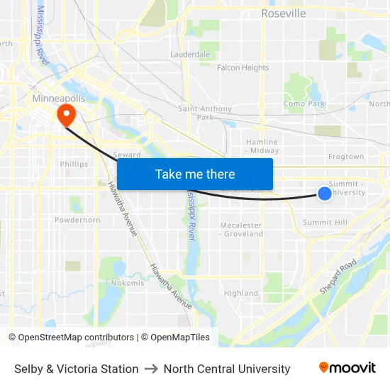 Selby & Victoria Station to North Central University map