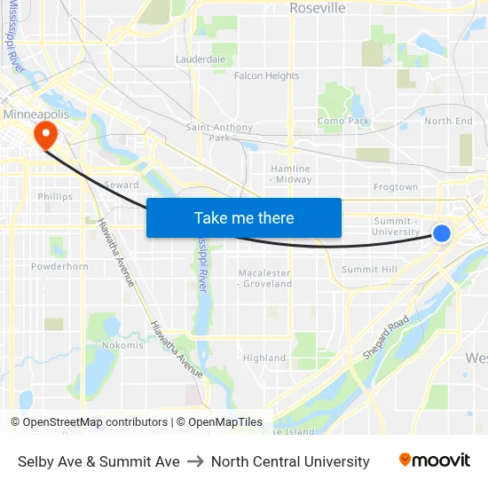 Selby Ave & Summit Ave to North Central University map