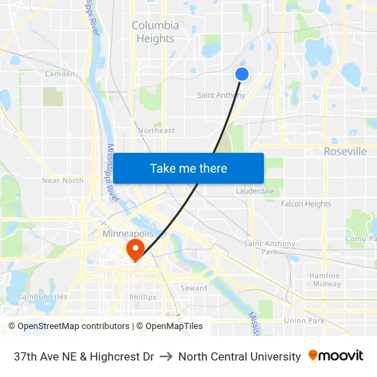 37th Ave NE & Highcrest Dr to North Central University map