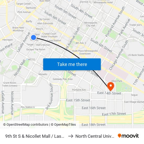 9th St S & Nicollet Mall / Lasalle Ave to North Central University map