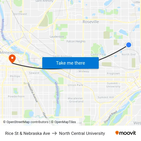 Rice St & Nebraska Ave to North Central University map