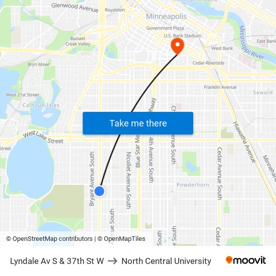 Lyndale Av S & 37th St W to North Central University map