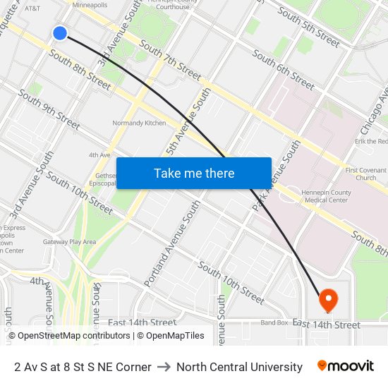 2 Av S at 8 St S NE Corner to North Central University map