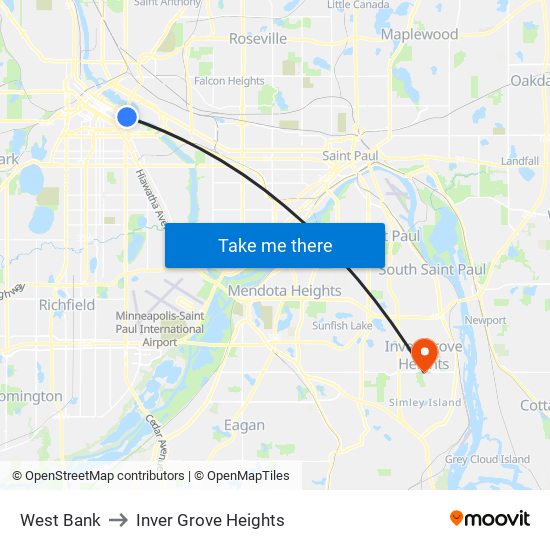 West Bank to Inver Grove Heights map