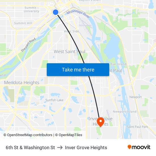 6th St & Washington St to Inver Grove Heights map