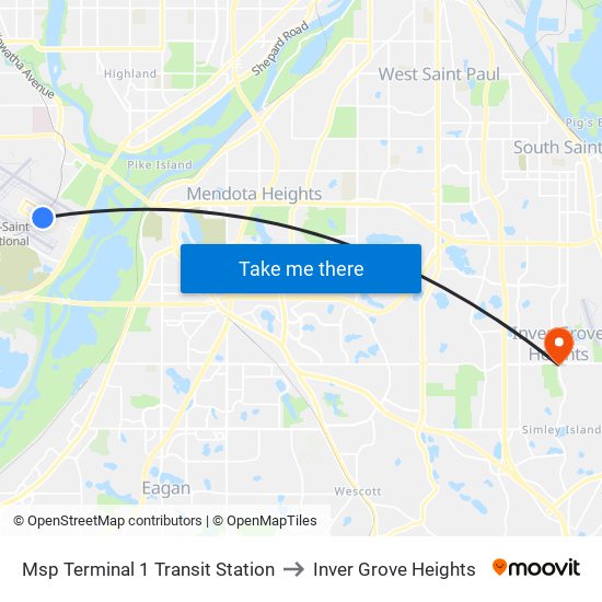 Msp Terminal 1 Transit Station to Inver Grove Heights map