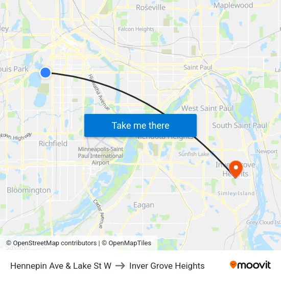 Hennepin Ave & Lake St W to Inver Grove Heights map