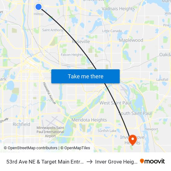 53rd Ave NE & Target Main Entrance to Inver Grove Heights map