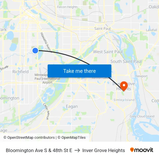 Bloomington Ave S & 48th St E to Inver Grove Heights map