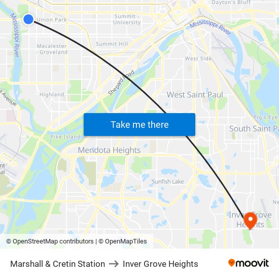 Marshall & Cretin Station to Inver Grove Heights map