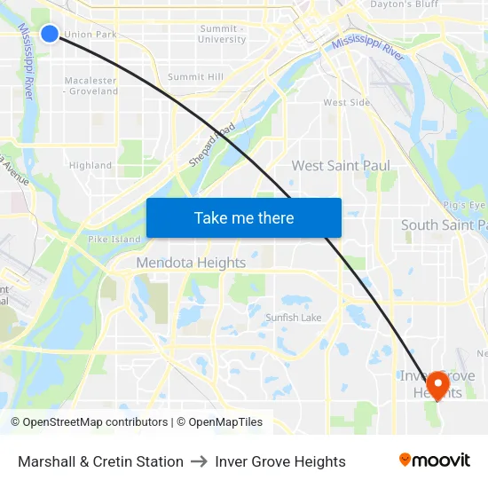 Marshall & Cretin Station to Inver Grove Heights map