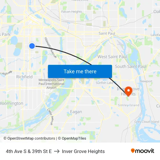 4th Ave S & 39th St E to Inver Grove Heights map