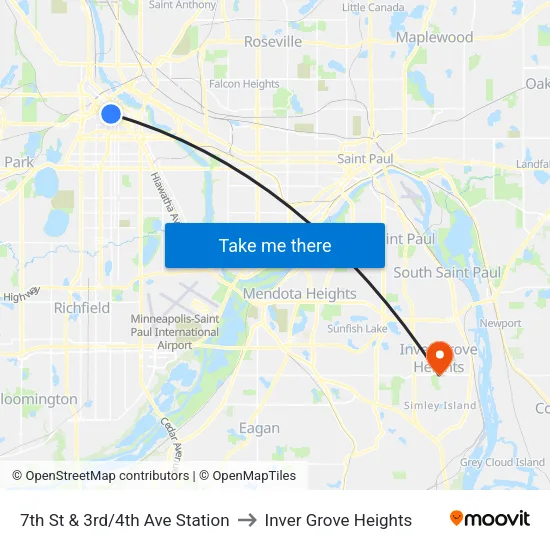 7th St & 3rd/4th Ave Station to Inver Grove Heights map