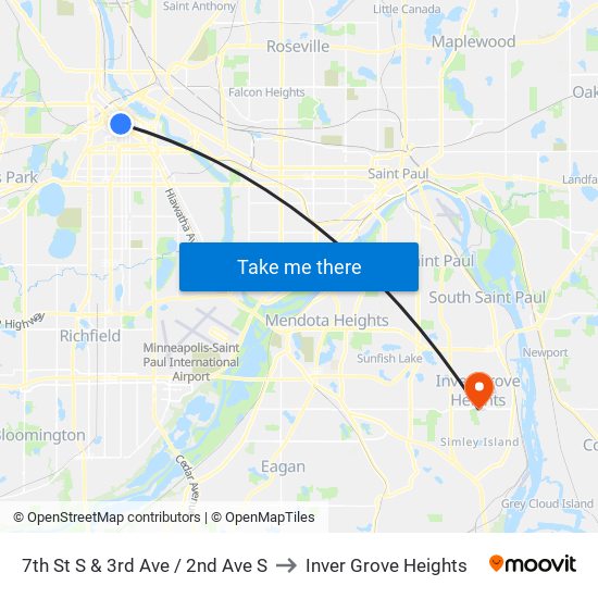 7th St S & 3rd Ave / 2nd Ave S to Inver Grove Heights map