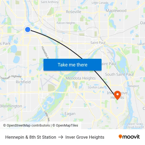 Hennepin & 8th St Station to Inver Grove Heights map