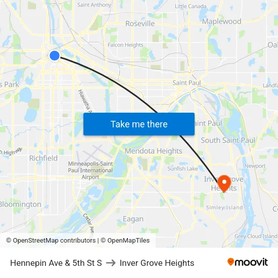 Hennepin & 5th St Station to Inver Grove Heights map