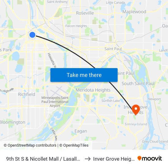 9th St S & Nicollet Mall / Lasalle Ave to Inver Grove Heights map