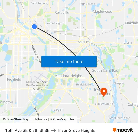 15th Ave SE & 7th St SE to Inver Grove Heights map