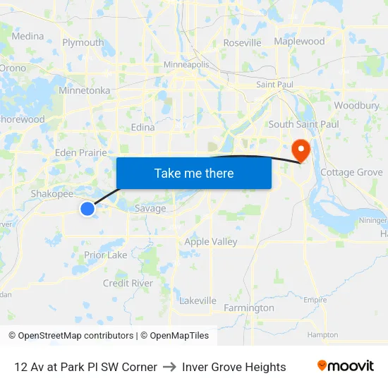 12 Av at Park Pl SW Corner to Inver Grove Heights map