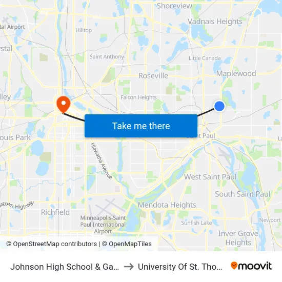 Johnson High School & Gate B to University Of St. Thomas map