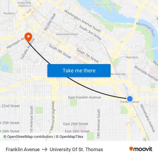 Franklin Avenue to University Of St. Thomas map