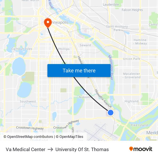 Va Medical Center to University Of St. Thomas map