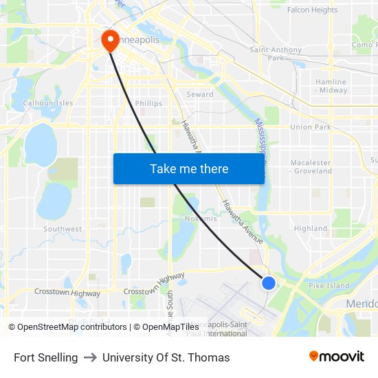 Fort Snelling to University Of St. Thomas map