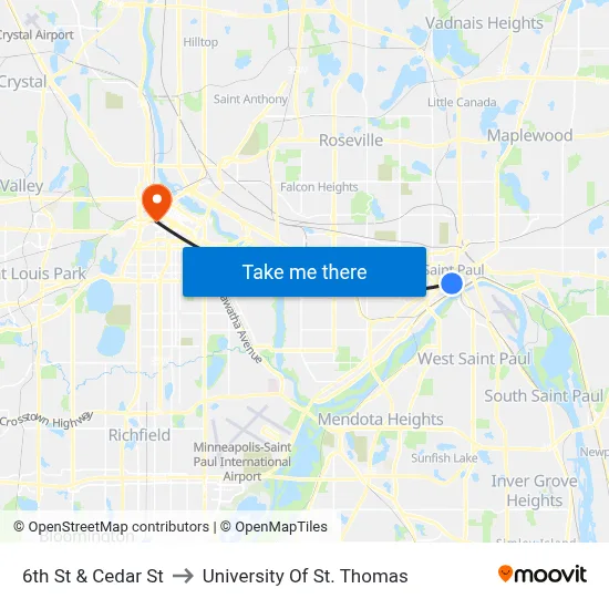 6th St & Cedar St to University Of St. Thomas map