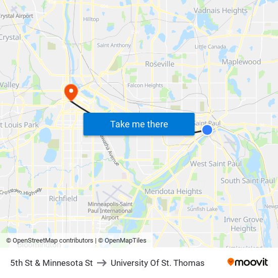5th St & Minnesota St to University Of St. Thomas map