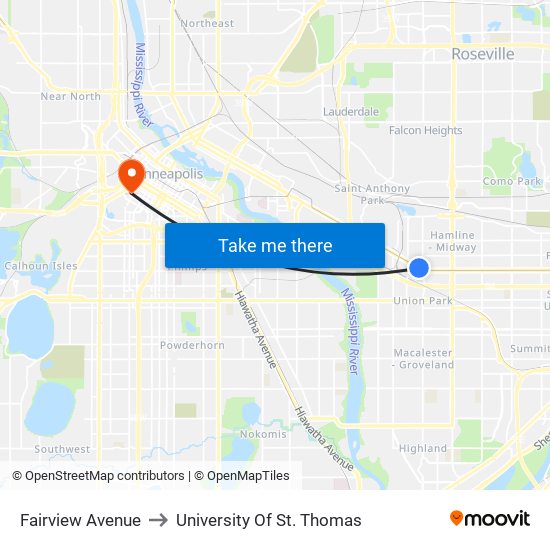 Fairview Avenue to University Of St. Thomas map