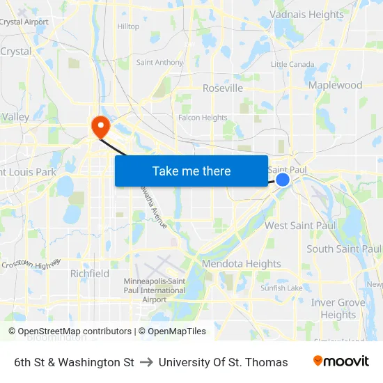 6th St & Washington St to University Of St. Thomas map